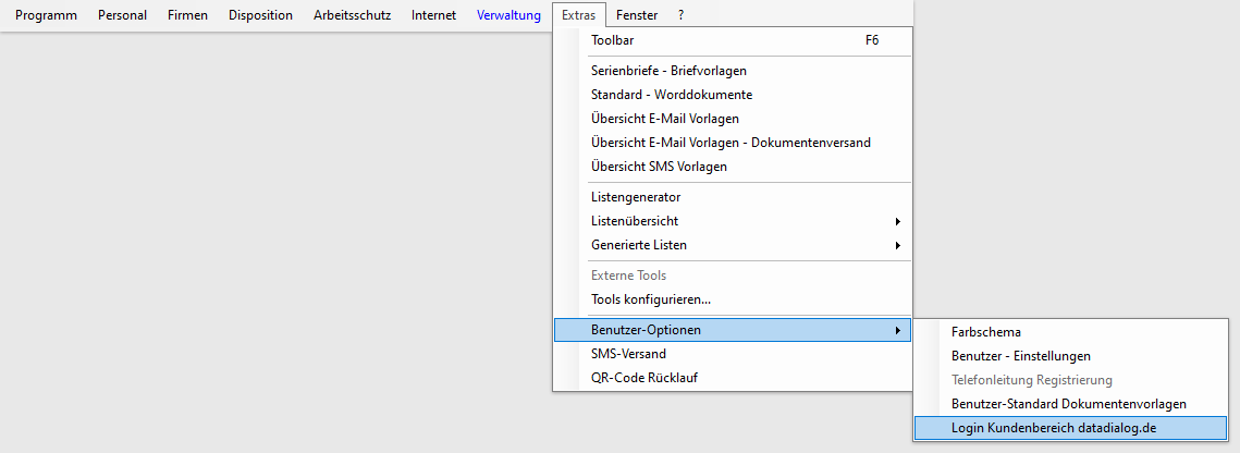 Menue: Extras -> Benutzeroptionen -> Login Kundenbereich datadialog.de